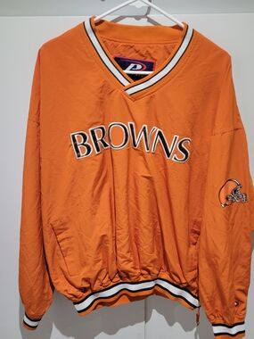 Vintage Cleveland Browns Pro Player Orange Pullover Lined Windbreaker V-Neck, XL